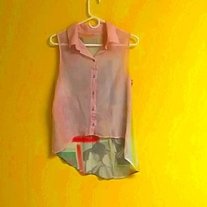 Sleeveless sheer button up